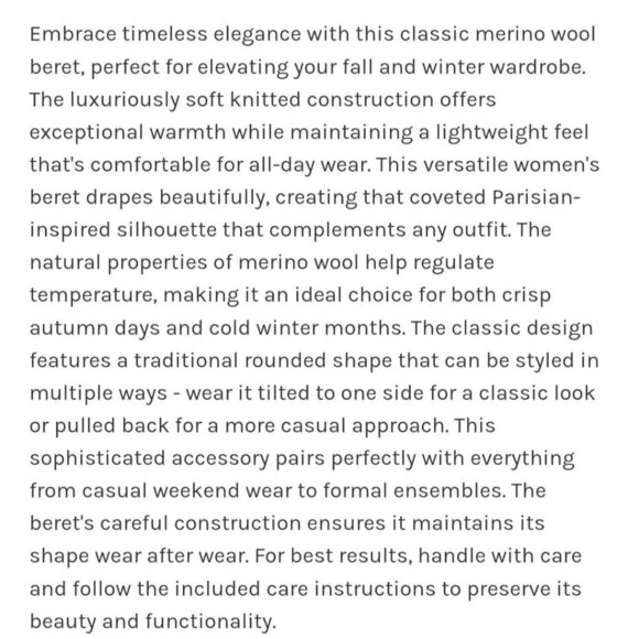 Frost Forest Green Merino Wool Cashmere Beret 90s Style One Size - Picture 5 of 5